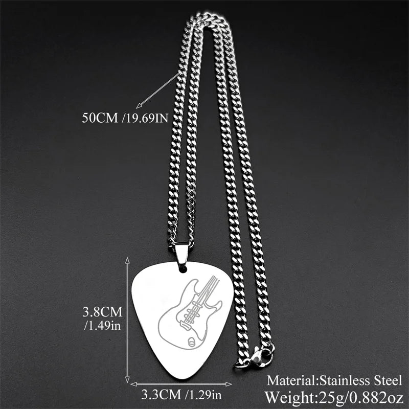 Guitar Pick Gold Pendant Necklace — Stainless Steel