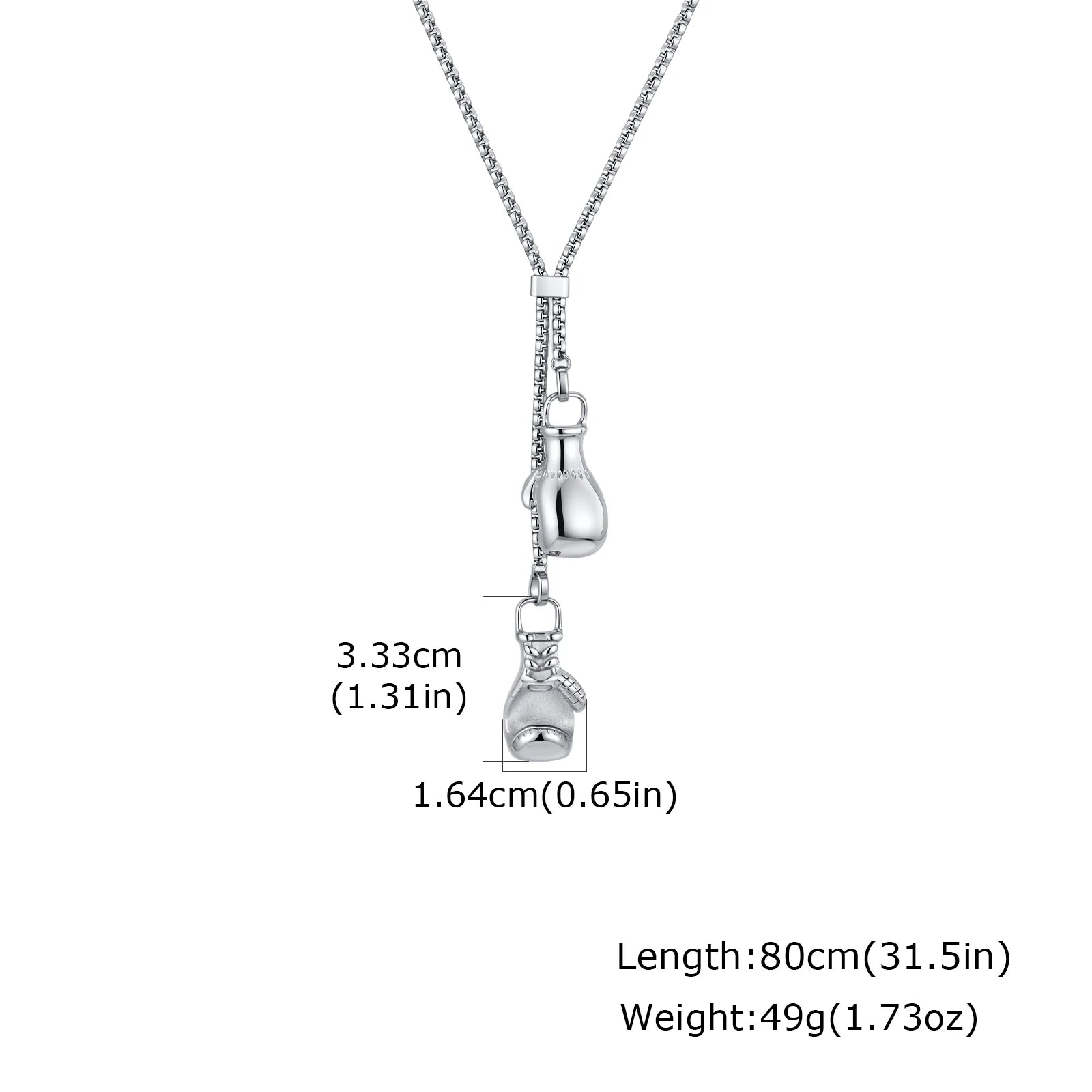 Men's Stainless Steel Boxing Glove Pendant Necklace, Adjustable Drawstring Long Chain Necklace, Creative Fashion Jewelry for Men
