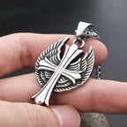 Cross Steel Pendant Vintage Punk Angel Wings Memorial