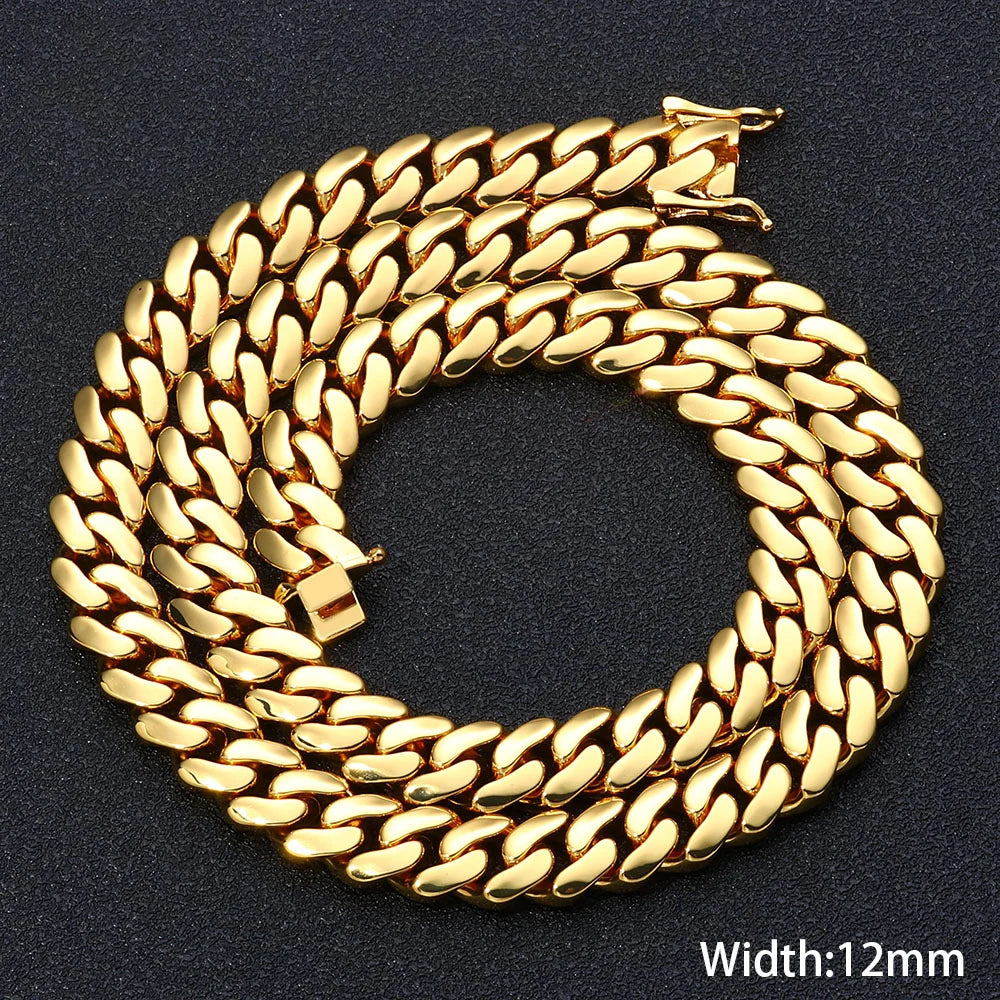 Gold Cuban Chain Necklace 12MM 18K Brass
