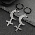 Cross Moon Gold Earrings Crescent Inverted Astrological