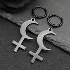 Cross Moon Gold Earrings Crescent Inverted Astrological