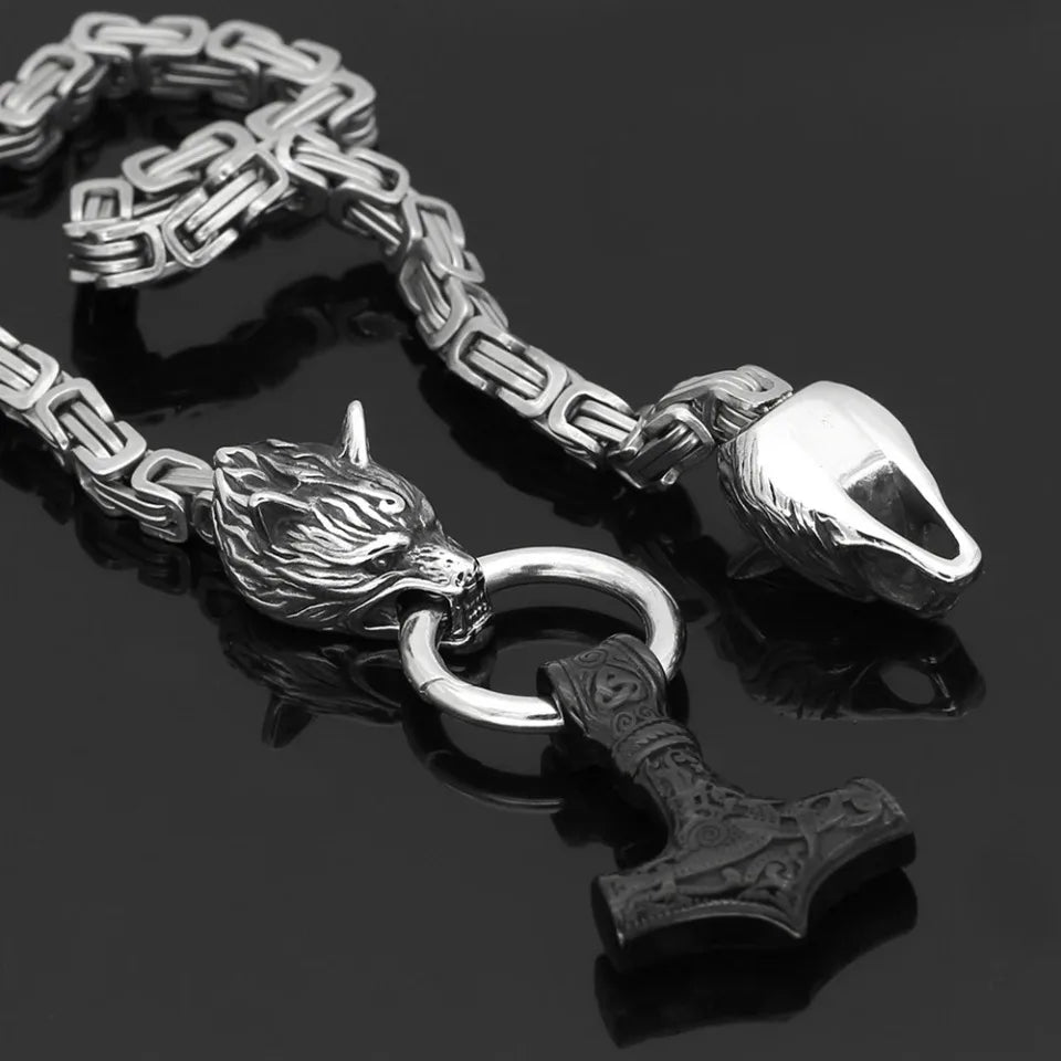 Viking Wolf Stainless Steel Pendant Necklace
