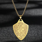 QIMING Dainty Saint George Pendant Necklace For Men Stainless Steel Warrior St. George's Dragon Medallion Mythology