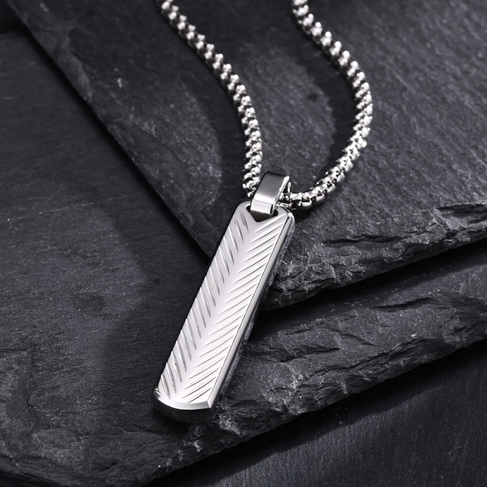 Vnox Mens Silver Color Bar Necklaces, Geometric Stainless Steel Pendant with Box Chain, Minimalst Metal Jewelry Gift