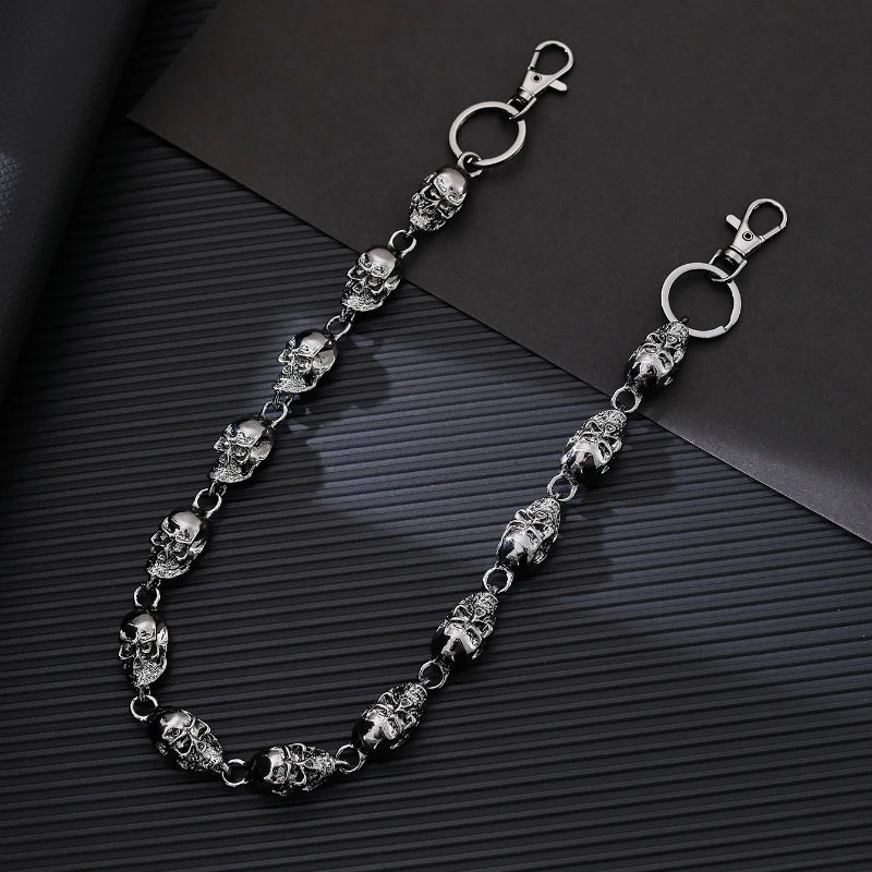 Skull Keychain Wallet Chain — Two-Tone Gothic Biker Pants Chain