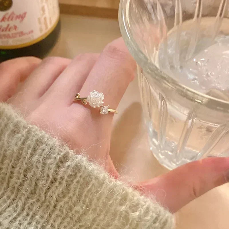 Hug Hands Open Adjustable Ring — Gold-Tone, Clear Stones