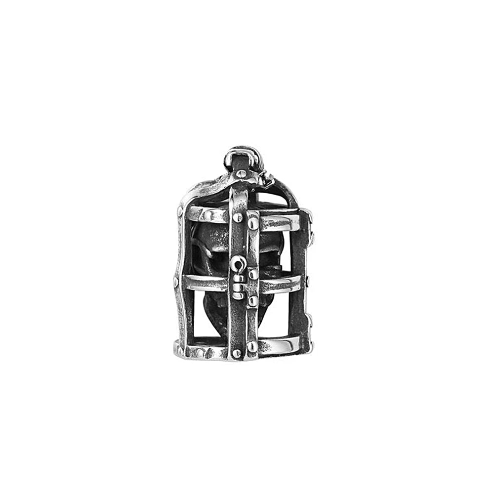 Gothic Cage Skull Pendant Necklace — Gold-Tone, Stainless Steel
