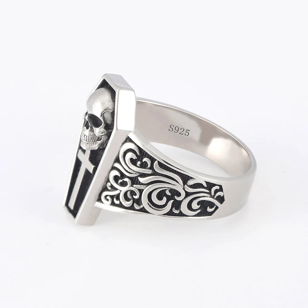 Cross Skull Gravestone Ring — 925 Silver