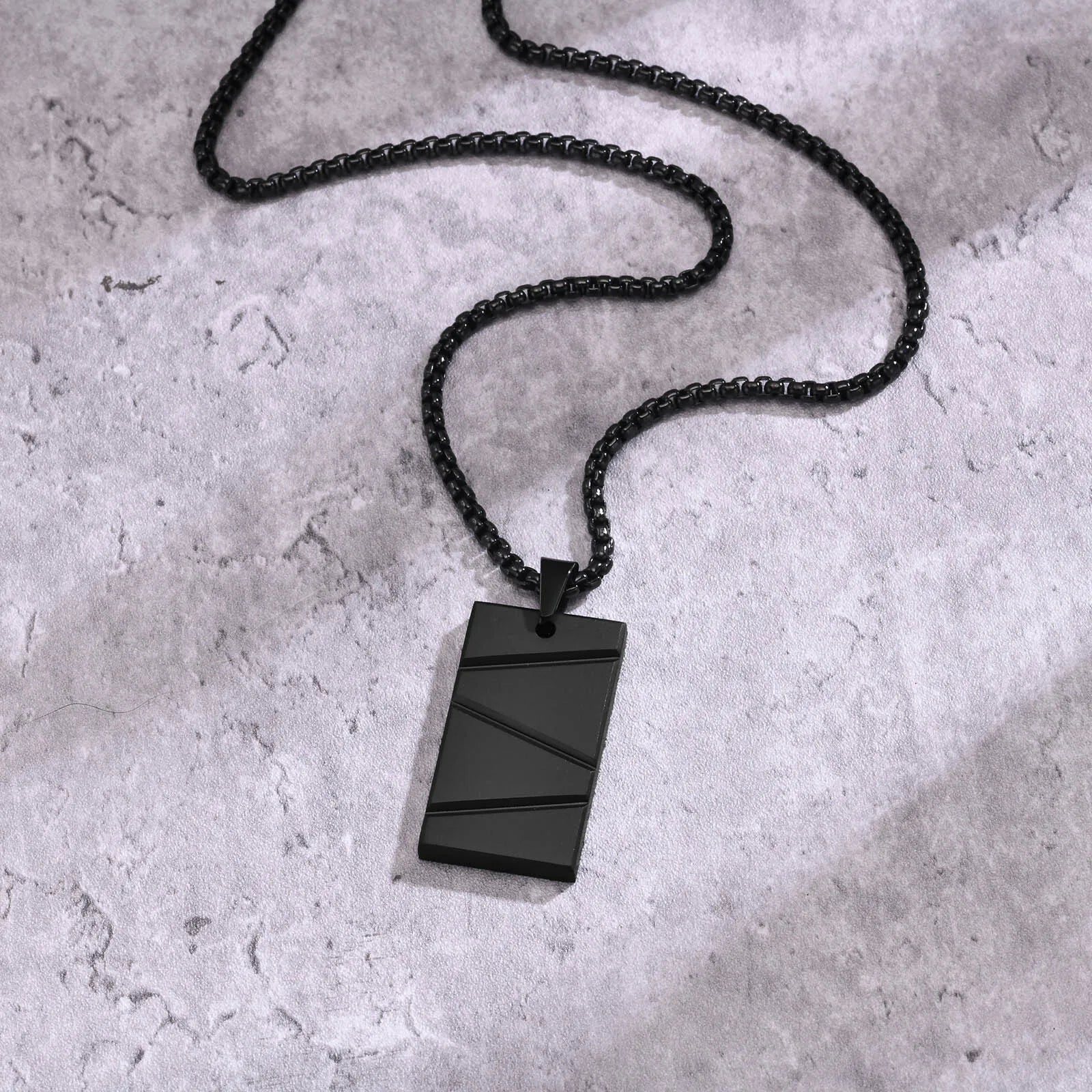 Military Dog Tag Pendant — Black Silver Stainless Steel