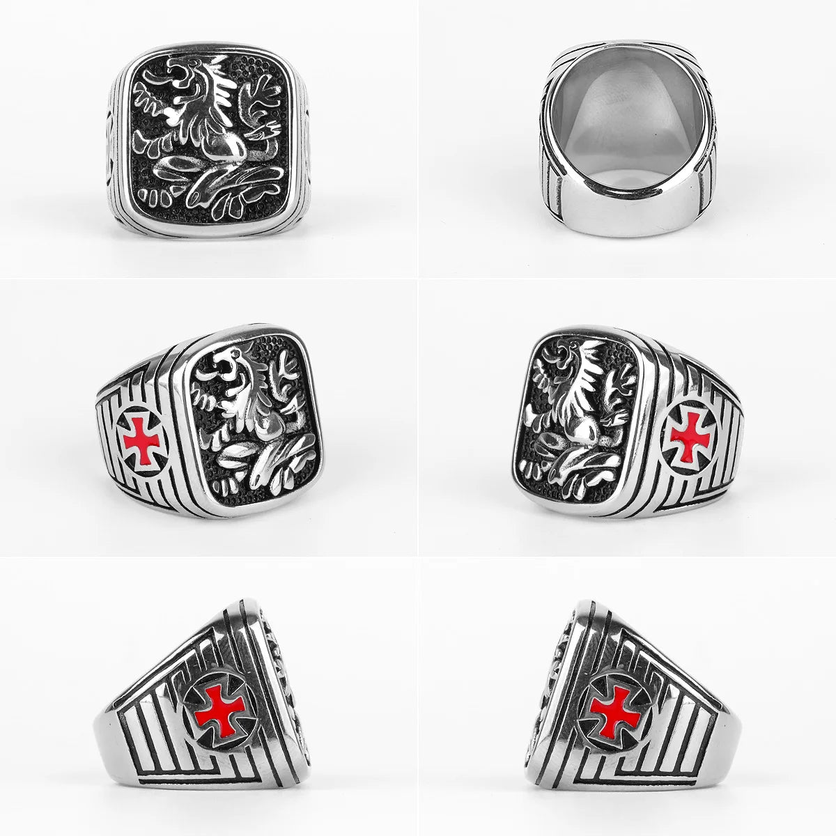 316L Stainless Steel Royal Lion Men Rings Vintage Religious Cross Talisman Good Lucky for Men Boy Fashion Jewelry Gift