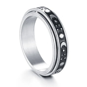 6MM Silver Color Stainless Steel Rotatable Star Rings For Men Women Trendy Male Stylish Punk Metal Ring Spinner Jewelry