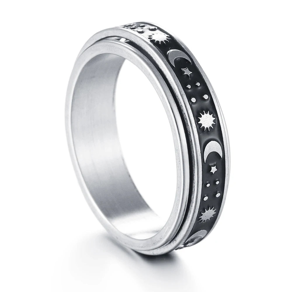 6MM Silver Color Stainless Steel Rotatable Star Rings For Men Women Trendy Male Stylish Punk Metal Ring Spinner Jewelry