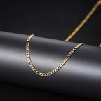 Gold Figaro Cuban Chain Necklace 3MM Stainless Steel