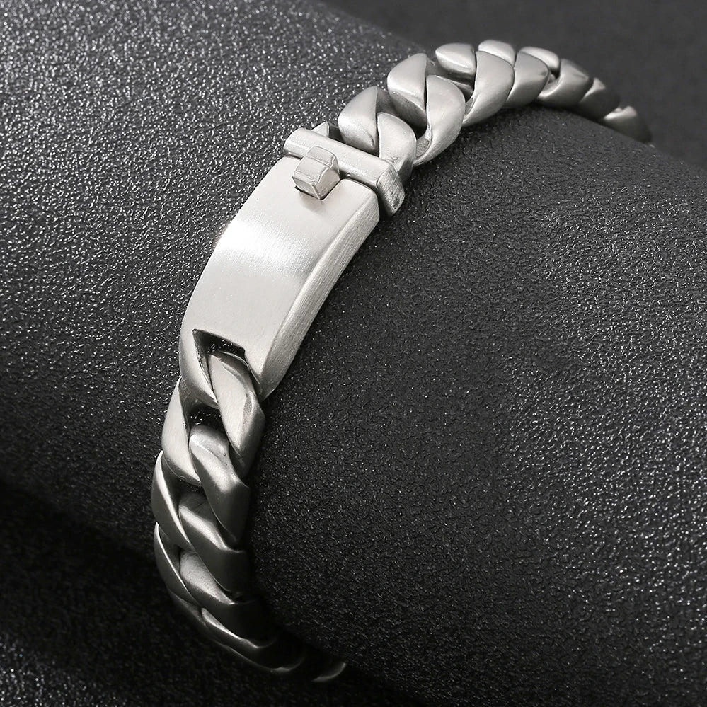 Polished Brushed Stainless Steel Cuban Chain Bracelet for Men Black Gold Color Nickel-Free Jewelry18-24CM Length Gift