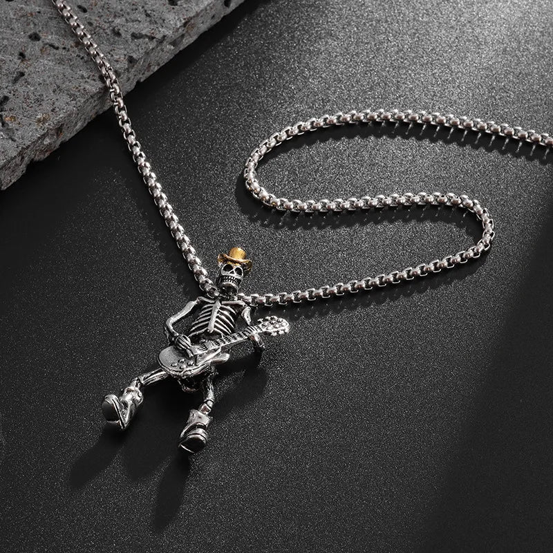 Guitar Skeleton Pendant Necklace — Statement