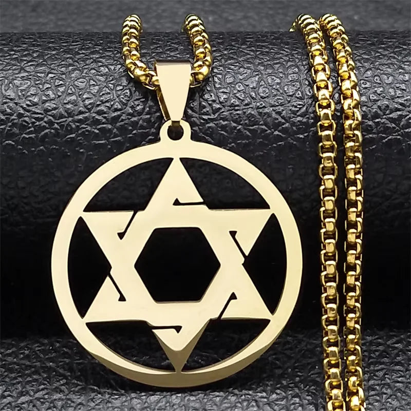 Magen David Star Long Necklace — Steel