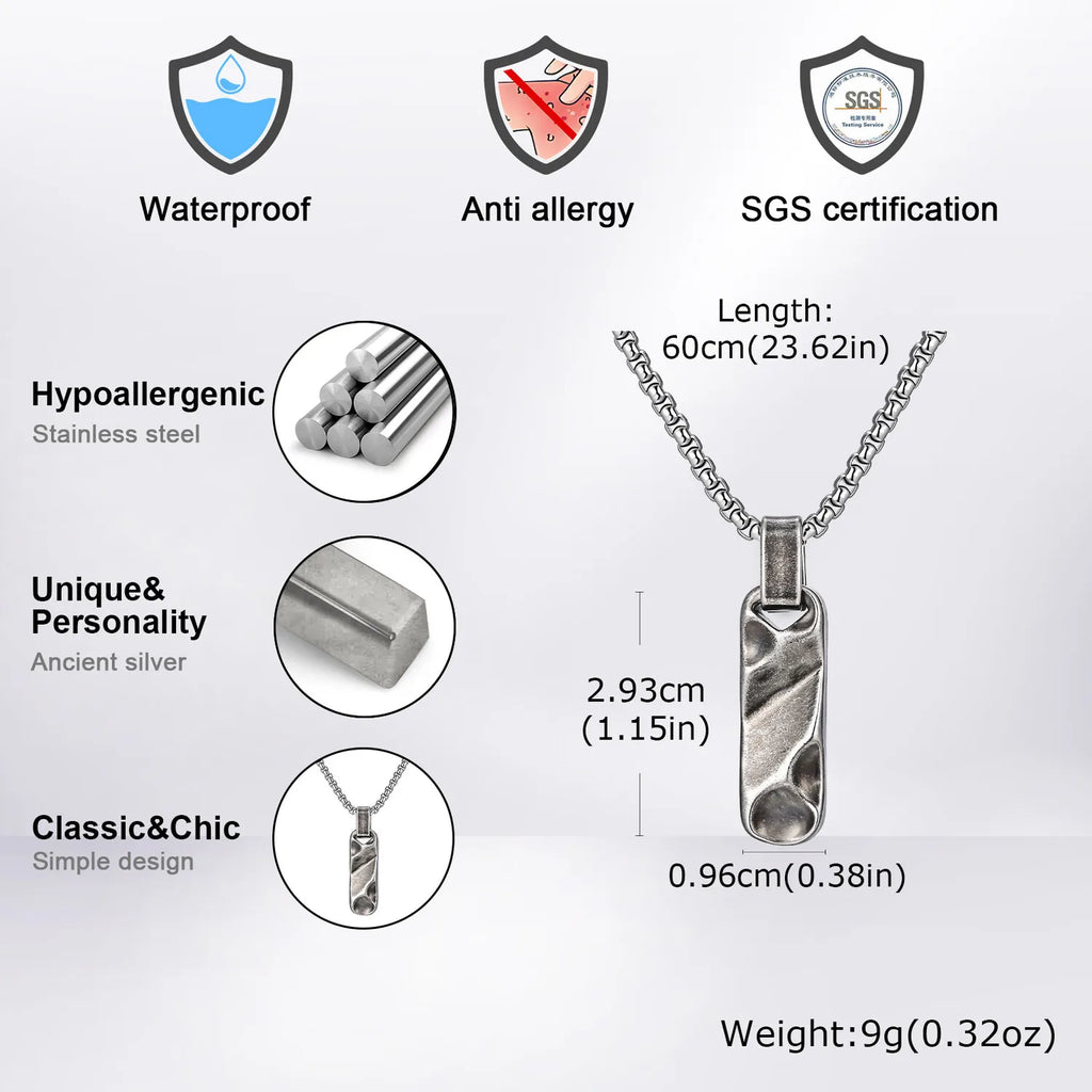 Small Dogtag Pendant Necklaces for Men Boys,Vintage Stainless Steel Hammered Texture Military Dog Tag Collar Gift