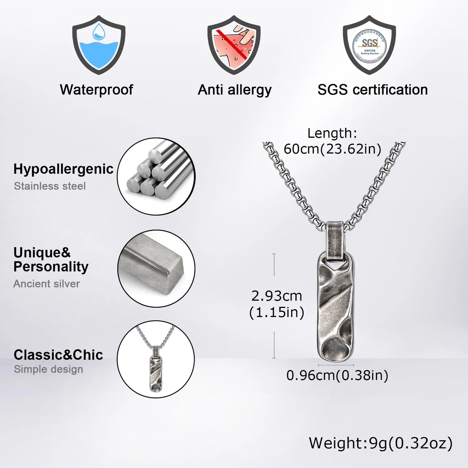 Small Dogtag Pendant Necklaces for Men Boys,Vintage Stainless Steel Hammered Texture Military Dog Tag Collar Gift