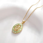Virgin Mary Medal Iced Pendant Necklace