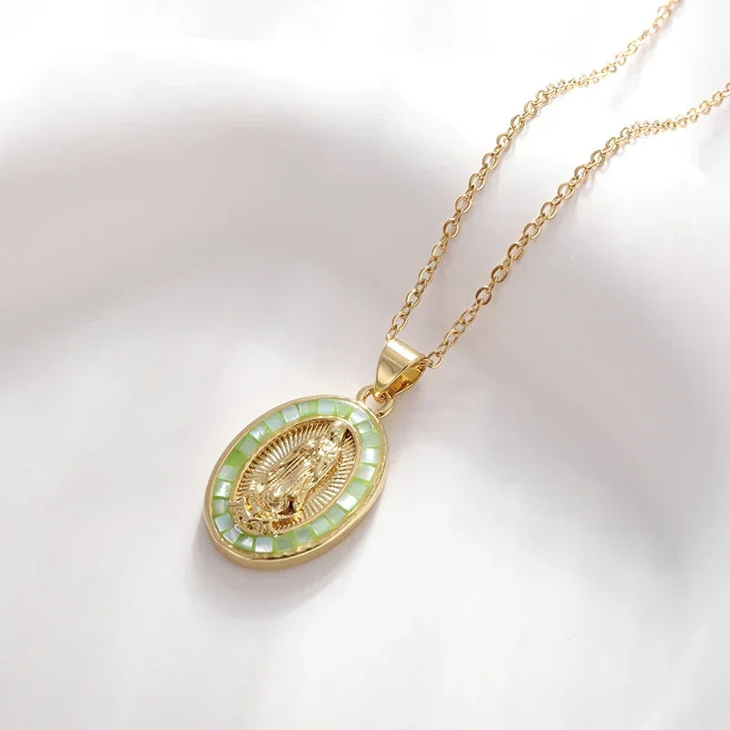 Virgin Mary Medal Iced Pendant Necklace