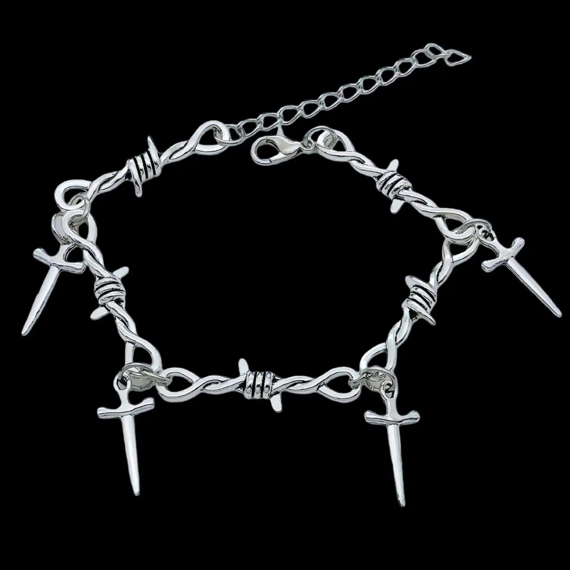 Silver Star Sword Pendant Thorn Chain Bracelet