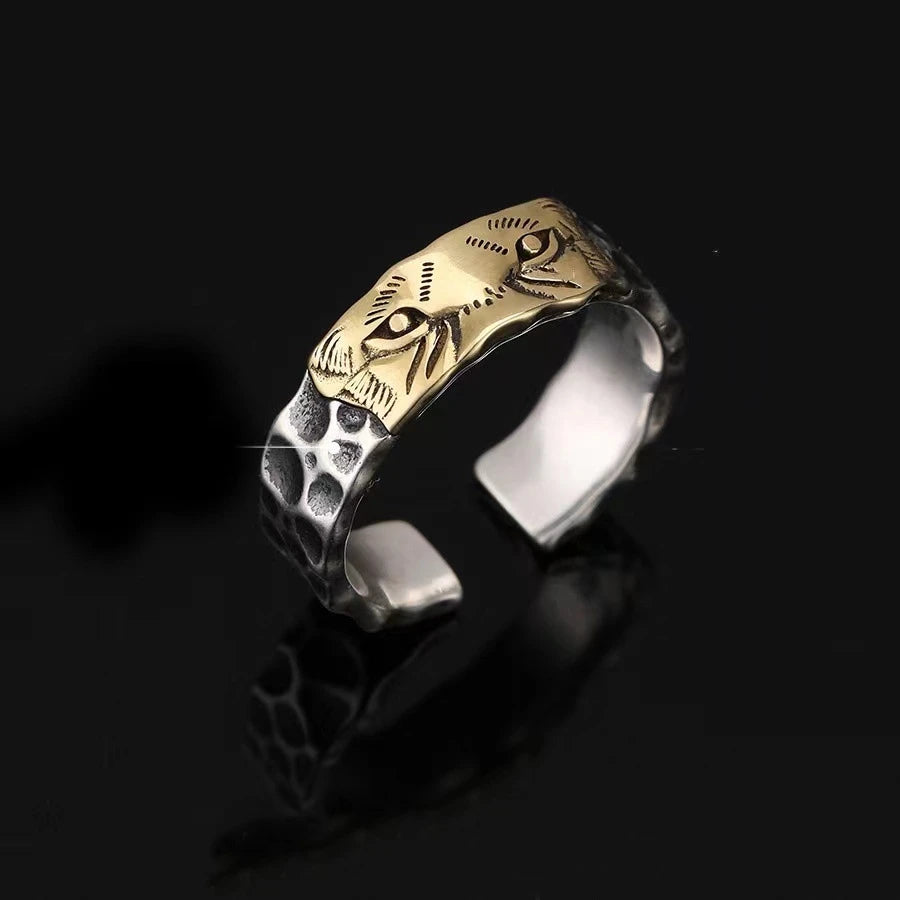 Vintage Tiger Collision Ring — Two-Tone Metal