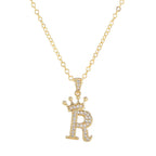 Crown Initial Letter Pendant Necklace — Copper