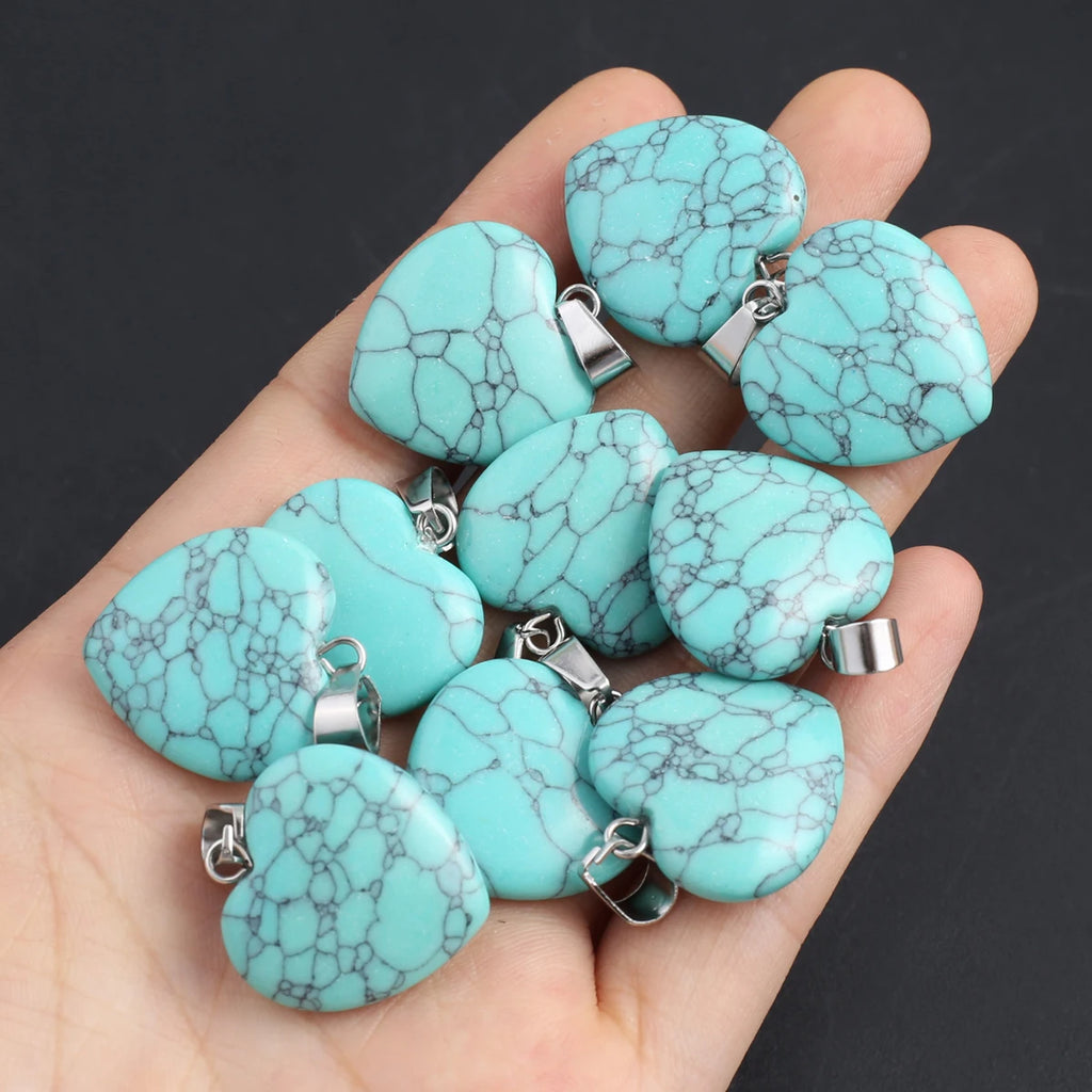 5pc Natural Stone Pendant Heart Clear Quartz Healing Crystals Stone Charms For Jewelry Making DIY Necklaces