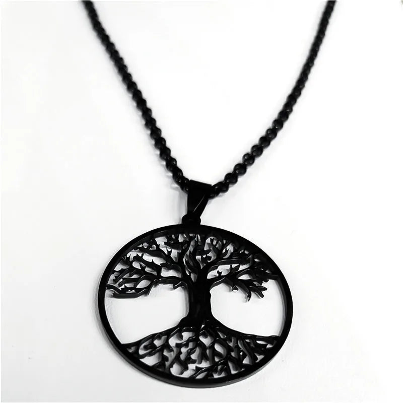 Tree of Life Black Chain Necklace — Stainless Steel