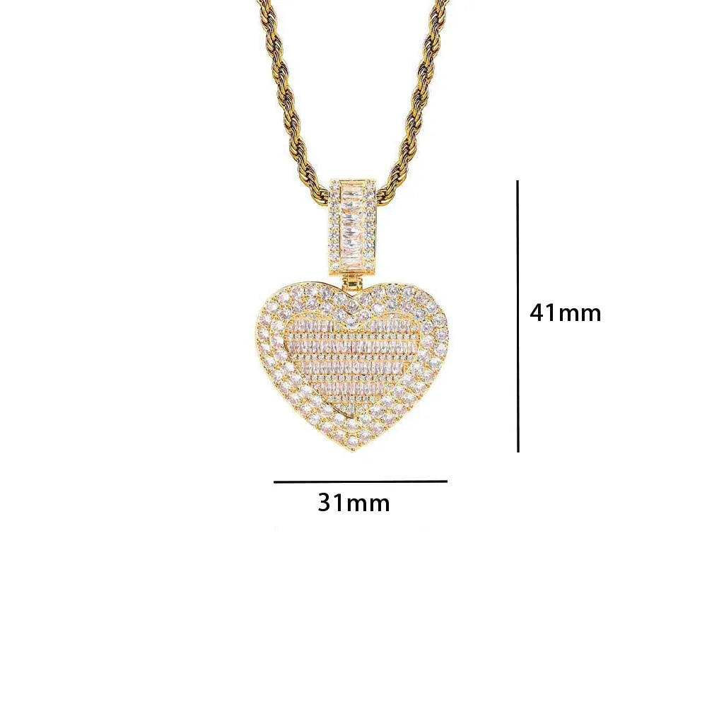Iced Out Heart Photo Pendant Necklace