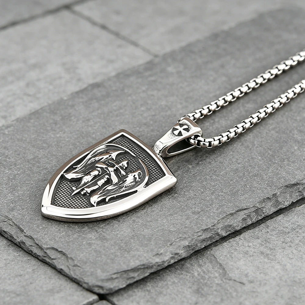 Stainless Steel St. Michael Archangel Pendant Necklace Men Vintage Warrior Knight Religious Jewelry Best Gift Dropshipping