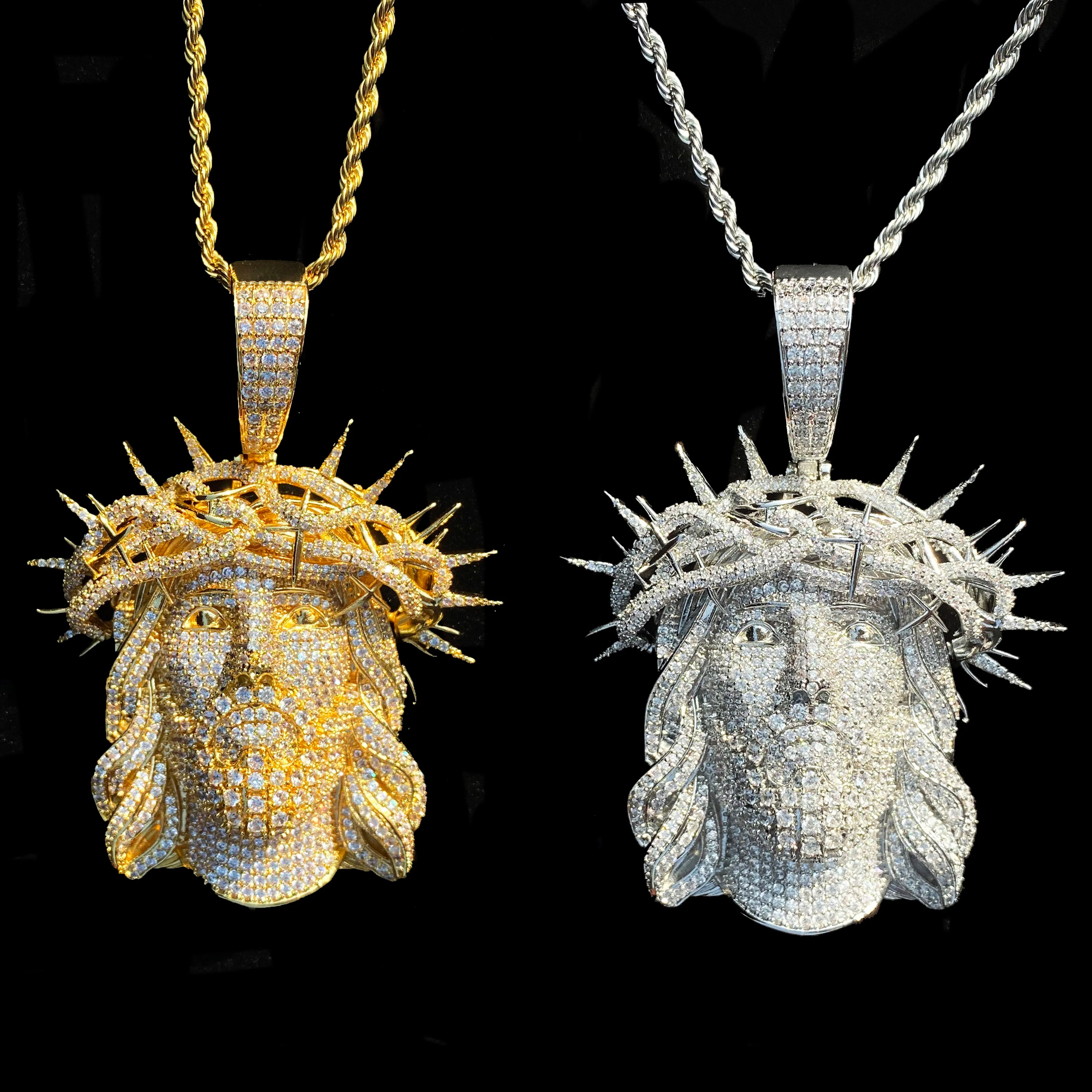 Aokaishen Iced Out Ratten Jesus Necklace Pendant for Men Prong Setting Cubic Zirocnia Hip Hop Jewelry