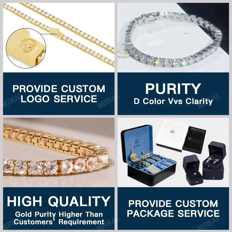 IGI Certified Lab Grown Diamond Tennis Necklace Chain CVD HPHT 18K 14K Gold 3MM 4MM 5MM Lab Created Diamond Tennis Bracelet