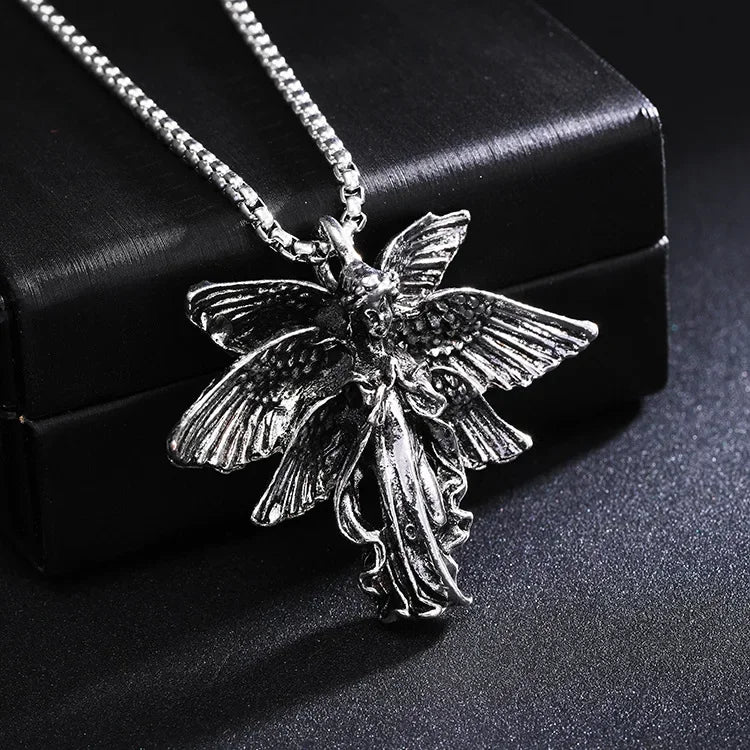 Six-Wing Angel Pendant Necklace — Stainless Steel