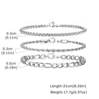 Silver Wheat Chain Bracelet Set — Stainless Steel