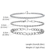 Silver Wheat Chain Bracelet Set — Stainless Steel