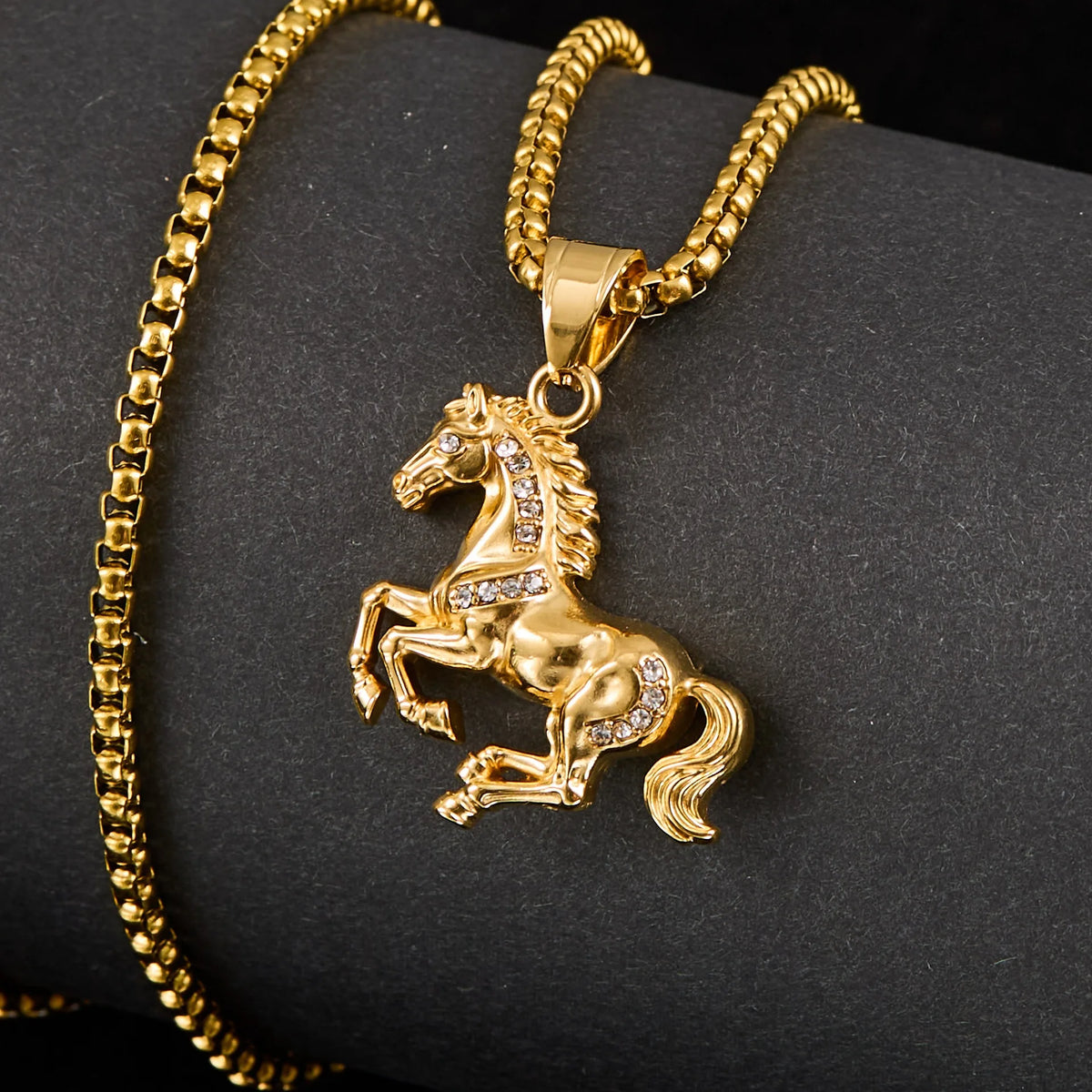 Iced Out Gold Horse Pendant Necklace — 316L Stainless Steel