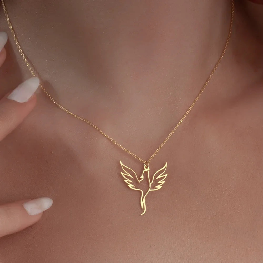 Stainless Steel Hollow Phoenix Necklaces & Pendants Gold Plated Sacred Bird Necklace For Women Jewelry Gifts