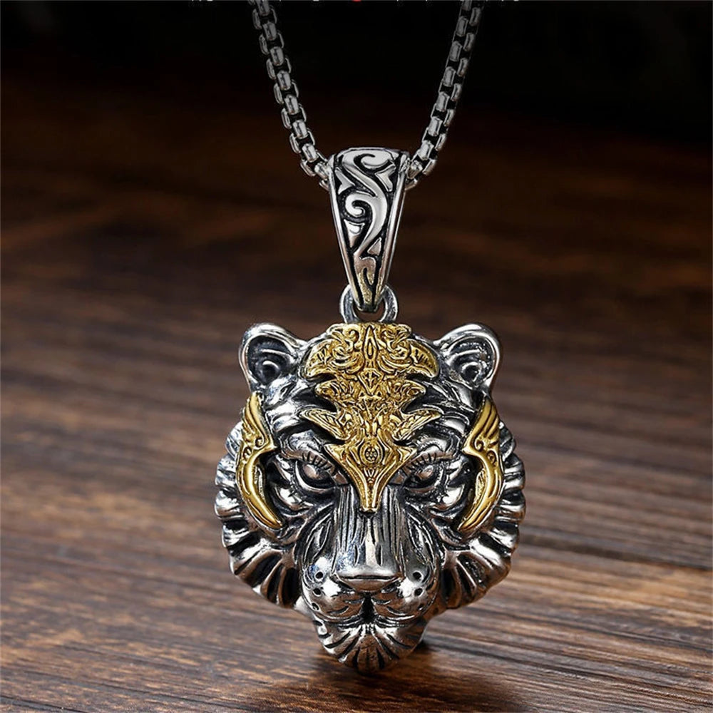Tiger Head Pendant Necklace — Copper