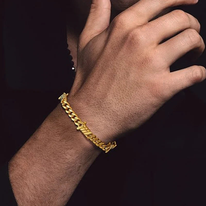 Barbed Wire Cuban Link Bracelet 18K Gold Plated Stainless Steel Gothic Punk Thorns Hand Chain Bracelet for Men Women