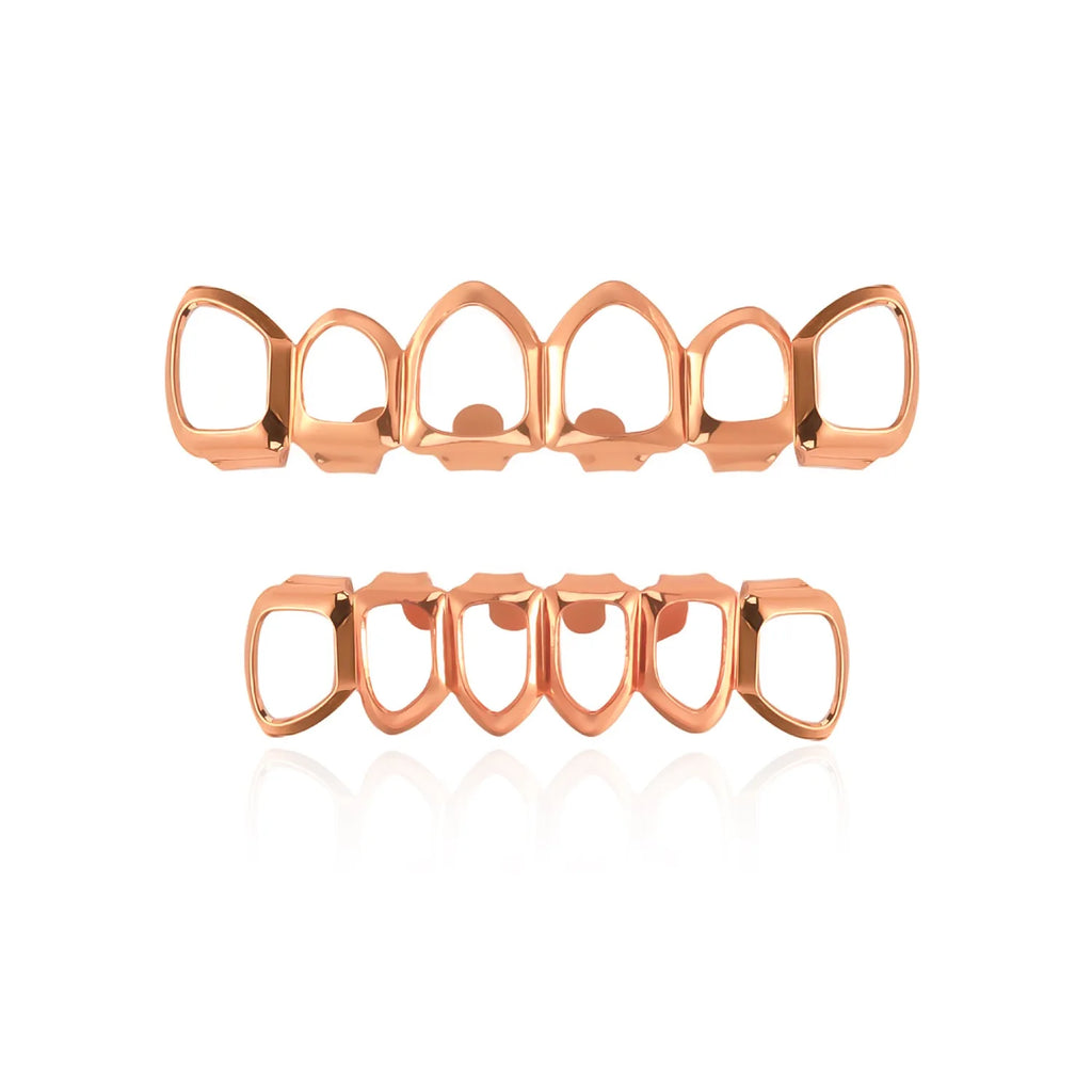 Glossy Hollow Teeth Grillz Top & Bottom Caps, 6 or 8 Teeth