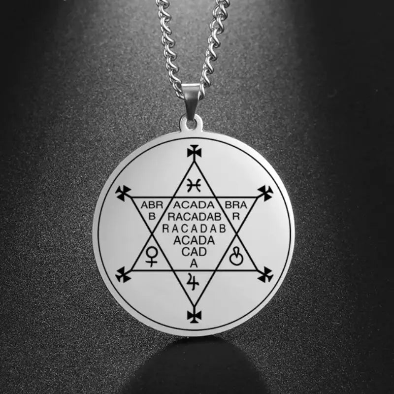 Dawapara Abracadabra Pendant Abraxas Cabalistic Magic Occult Esoteric Amulet Necklace Supernatural Stainless Steel