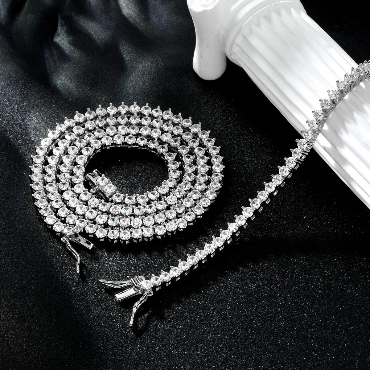 Hip Hop Iced Out Cubic Zircon 3mm Tennis Bracelet And Necklace Set Women Men Link Chain Jewelry Gold 5A CZ Silver