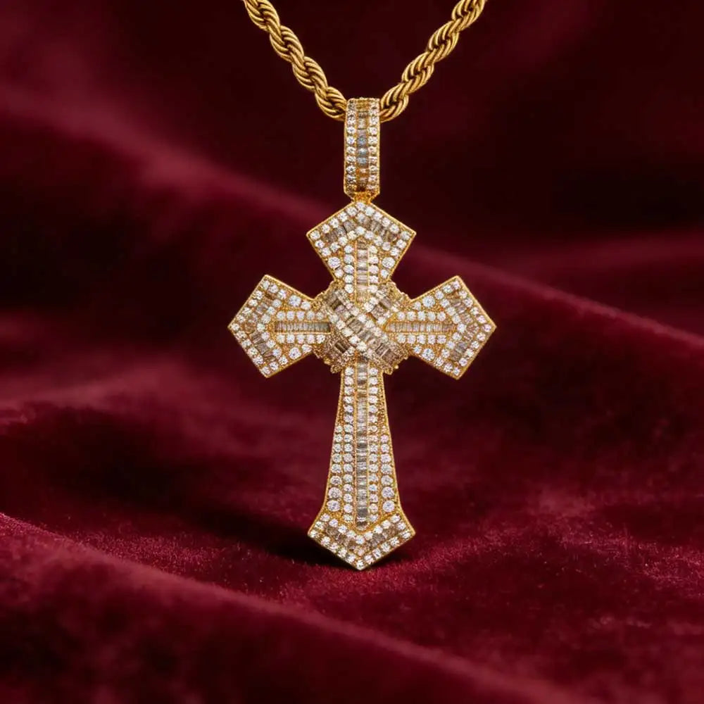 Iced Out Cross Pendant Baguette CZ Jesus