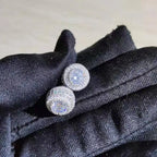 Iced Out Round Geometric CZ Stud Earrings — Full Pavé Studs