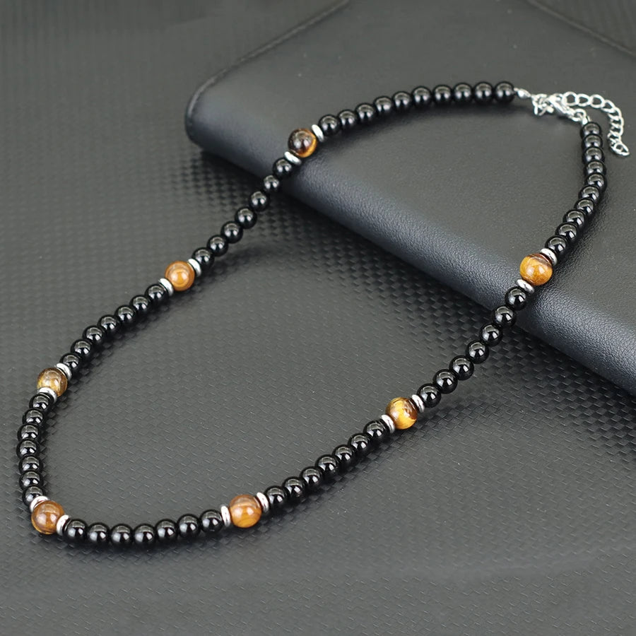 Turquoise Hematite Tiger Eye Necklace — Stainless Steel, 50cm