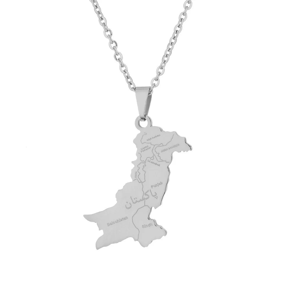 Pakistan Map Urdu Pendant Necklace — Stainless Steel
