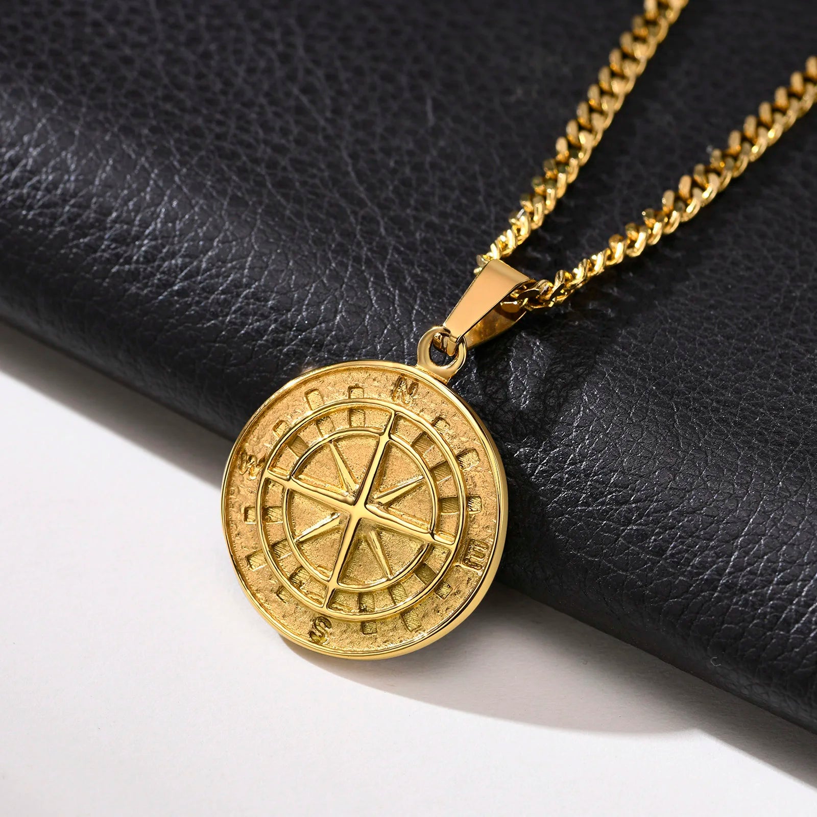 Compass Anchor Medal Pendant — Gold