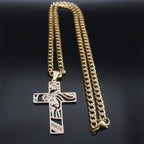 Hip Hop Punk Crown of Thorns Jesus Cross Necklace for Men Stainless Steel Gold Plated Crucifix Pendant Necklaces